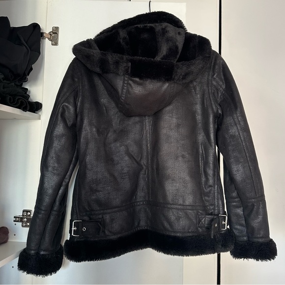 ASOS Back Faux Fur Biker Jacket Size 10 UK/ 6 US MED - Picture 3 of 8